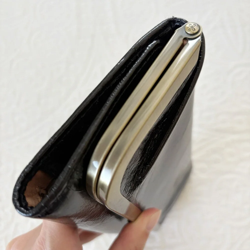 Hobo Rachel Continental Wallet, Polished Black Leather